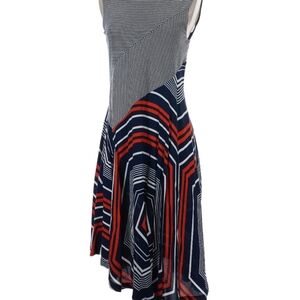 Maeve Asymmetrical Dress in Navy, Red, and White